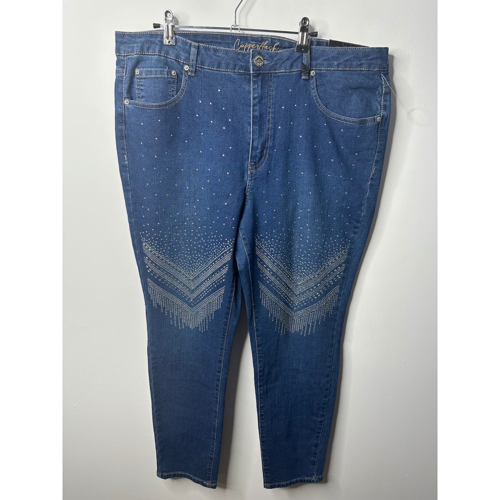 Copperflash Curvy Hi Rise Ankle Skinny Rhinestone Embellished Jeans sz 16